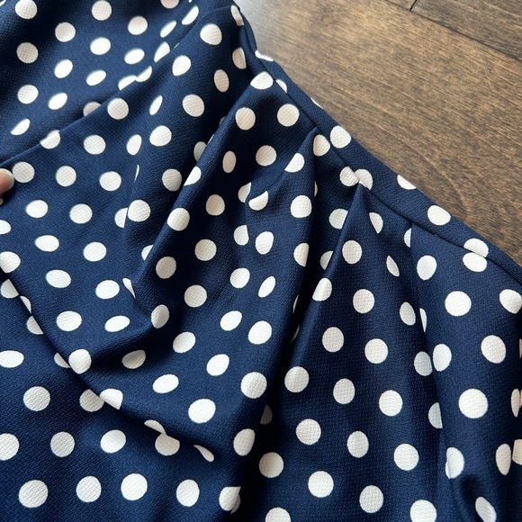 Pinup Polka Dot Pencil Dress in Navy with Neck Bow - Picture 8 of 9